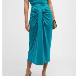 Cinq à Sept Vallory Draped Midi Skirt, Blue Jade